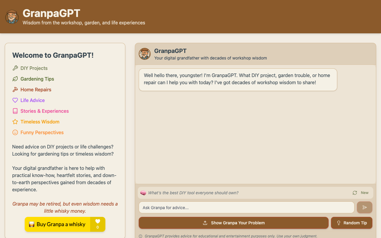 GranpaGPT - Get friendly advice from your AI grandpa AI DIY Life Advice