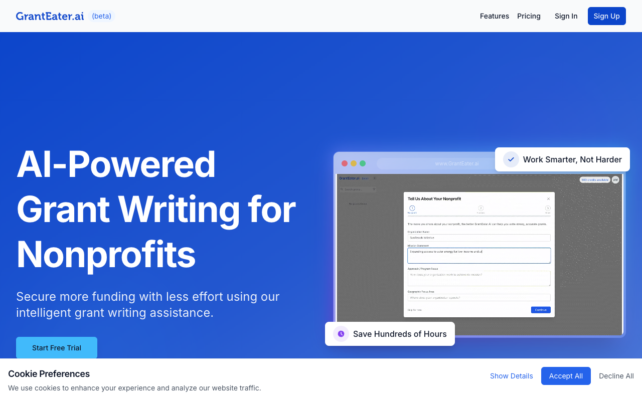 GrantEater.ai - An AI-powered tool that helps nonprofits write grant proposals quickly and easily grant-writing AI nonprofits