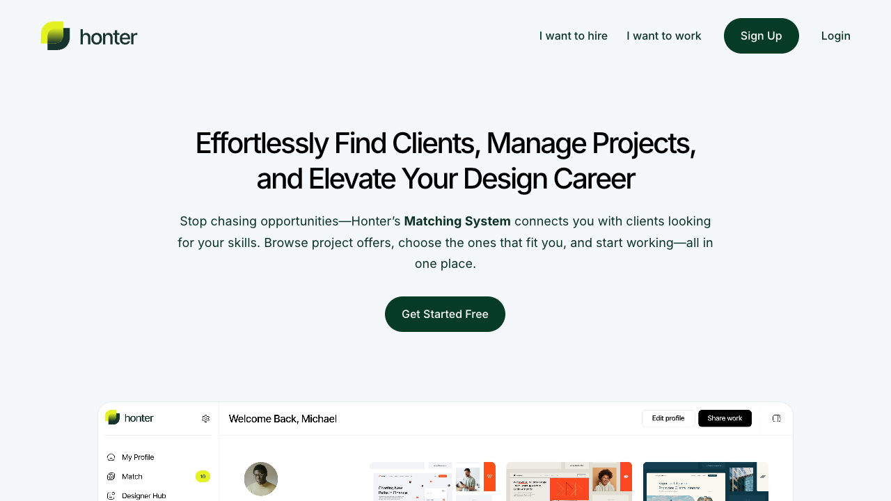 Honter - A seamless platform to hire top designers and manage projects effortlessly design project-management AI