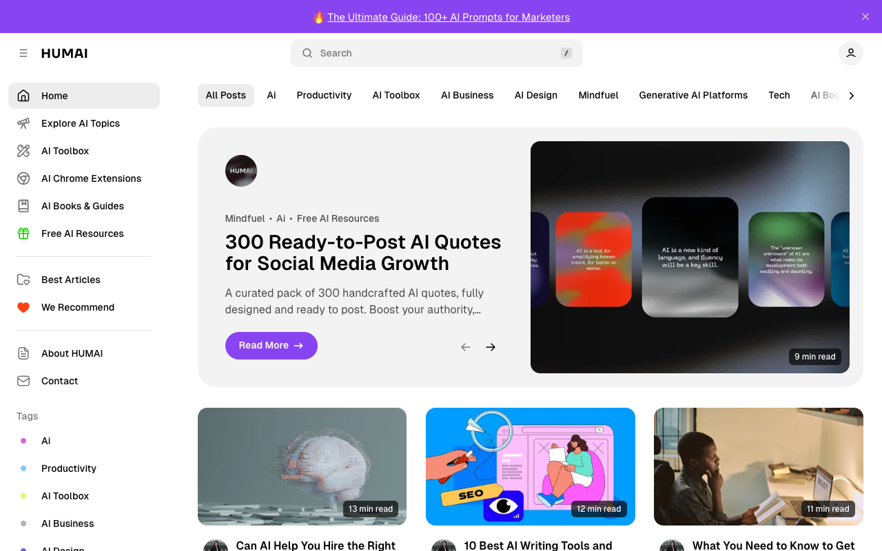HUMAI - Your guide to AI tools and trends for creators AI Tools Productivity