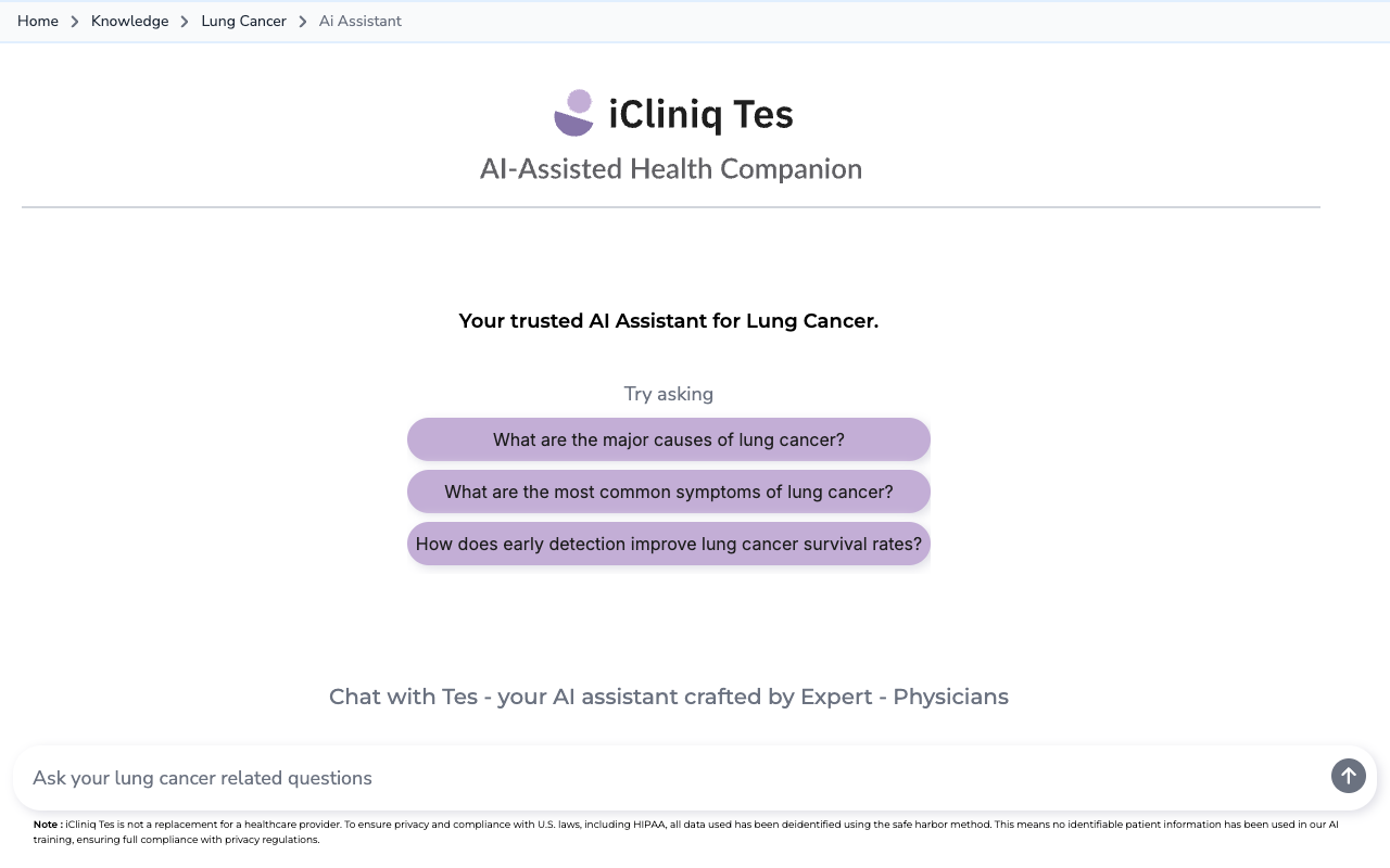 iCliniq Tes：AI智能伴侣助力肺癌患者，精准诊疗与情感支持双管齐下