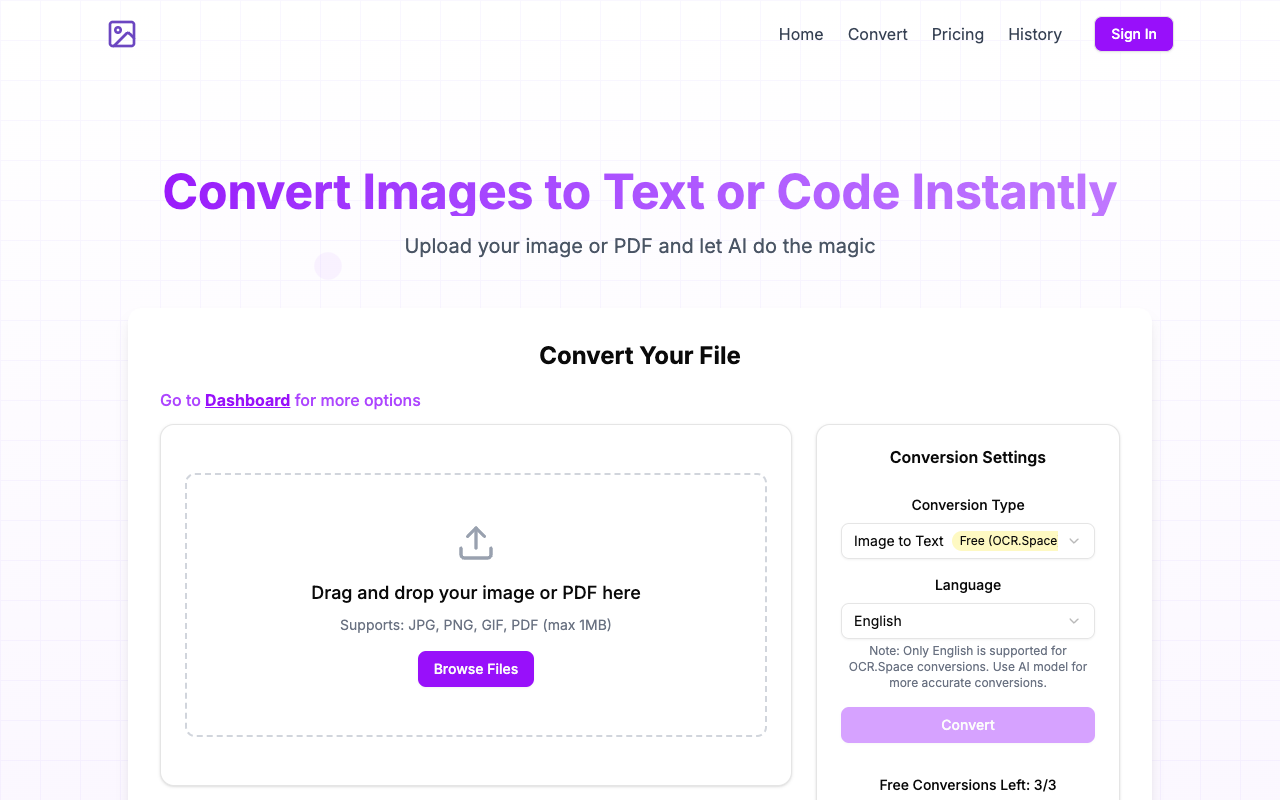 Free images to text or code conversions - Get text or code from your screenshots and images AI Conversion