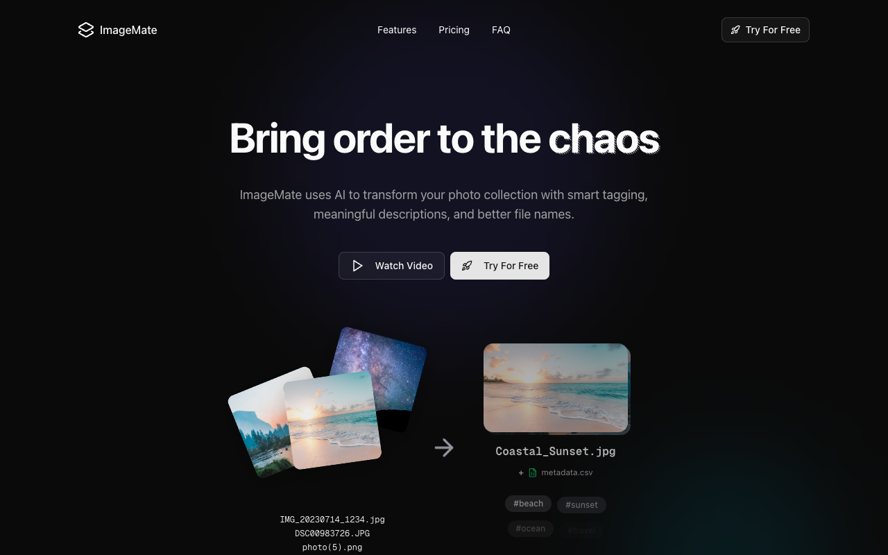ImageMate - A smart tool that helps you organize your photos quickly and easily AI image-organization automation