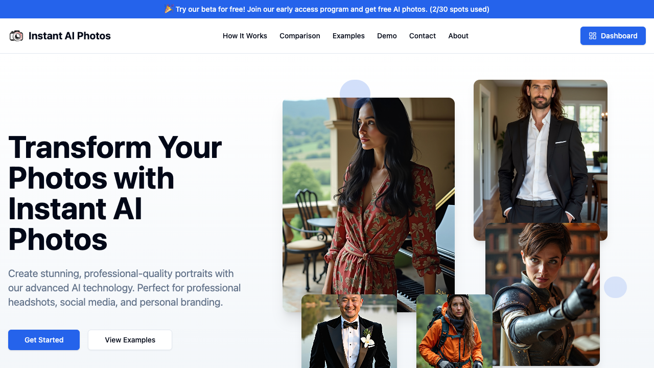 Instant AI Photos - Get beautiful pictures without a photographer AI Photography Portraits