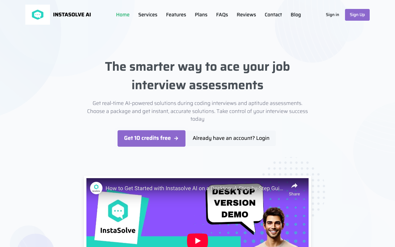 Instasolve AI - Real-time AI solution for assessment interviews AI Programming