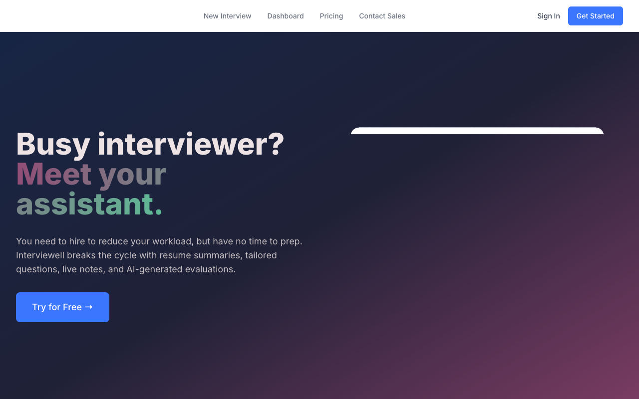 Interviewell - An AI interview assistant designed for busy hiring managers AI interview-assistant hiring