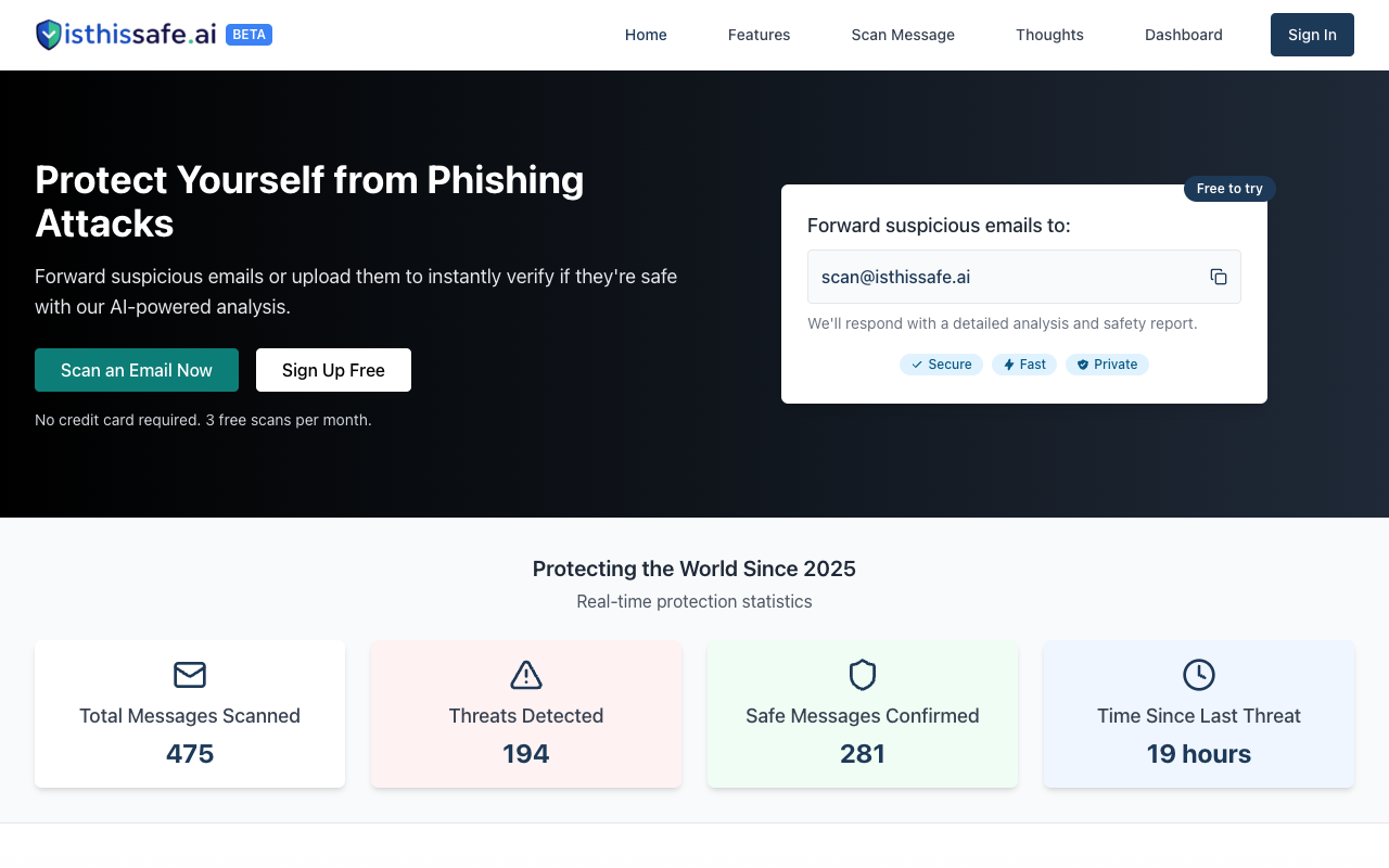isthissafe.ai：AI防骗神器！一键识别钓鱼邮件和诈骗信息，守护你的数字安全