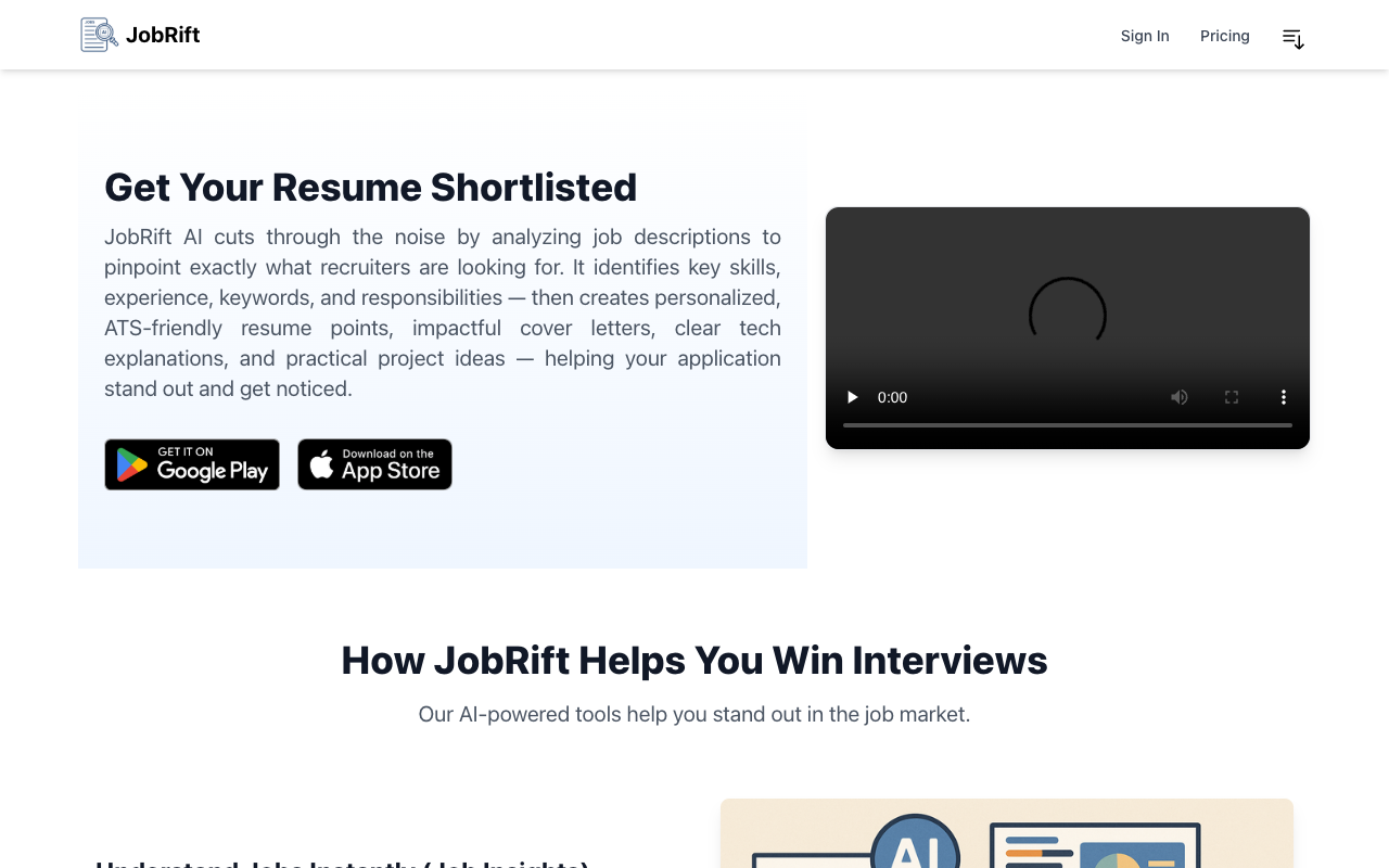 JobRift - Create an ATS-friendly resume and cover letter AI Resume Job Search