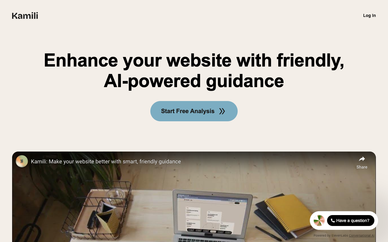 Kamili - Level up your website with friendly, AI-powered guidance AI website-optimization user-experience