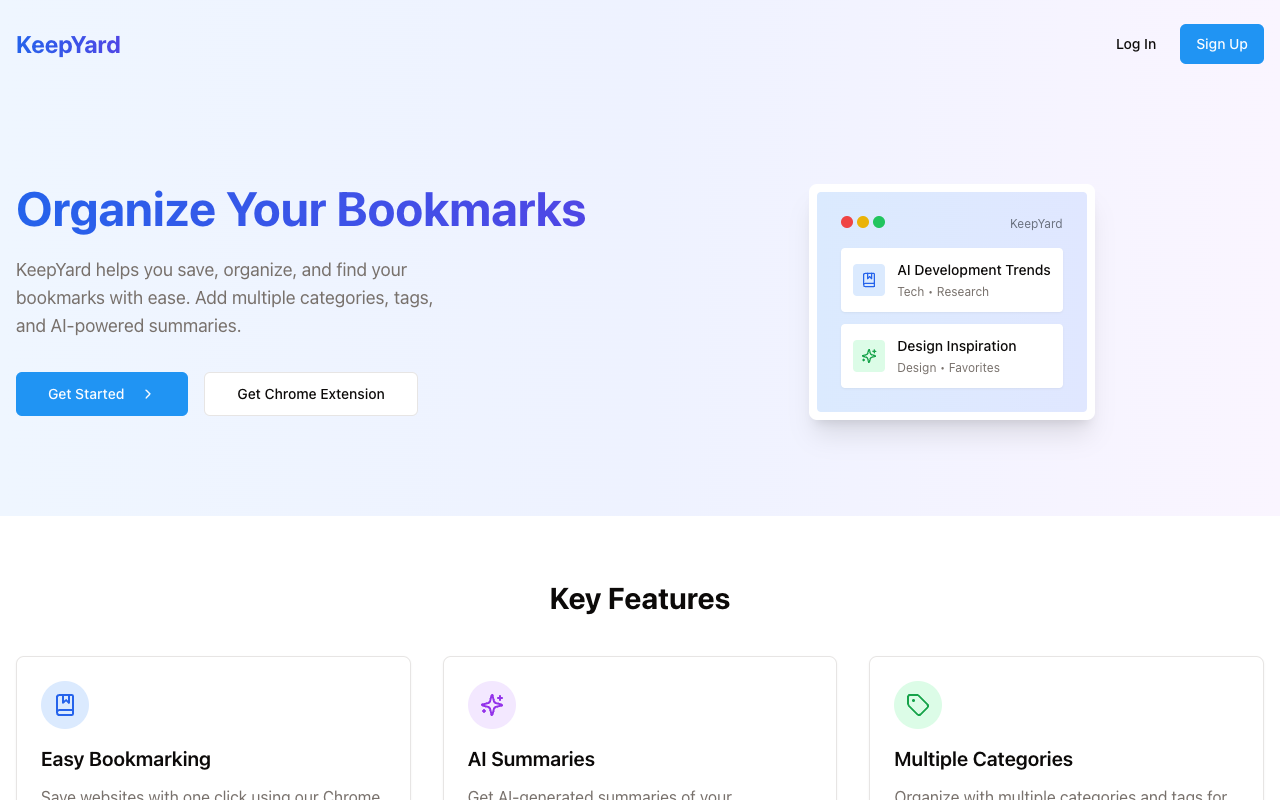 Keepyard - A Free Open Source Pocket Alternative with AI Features bookmark-manager open-source AI