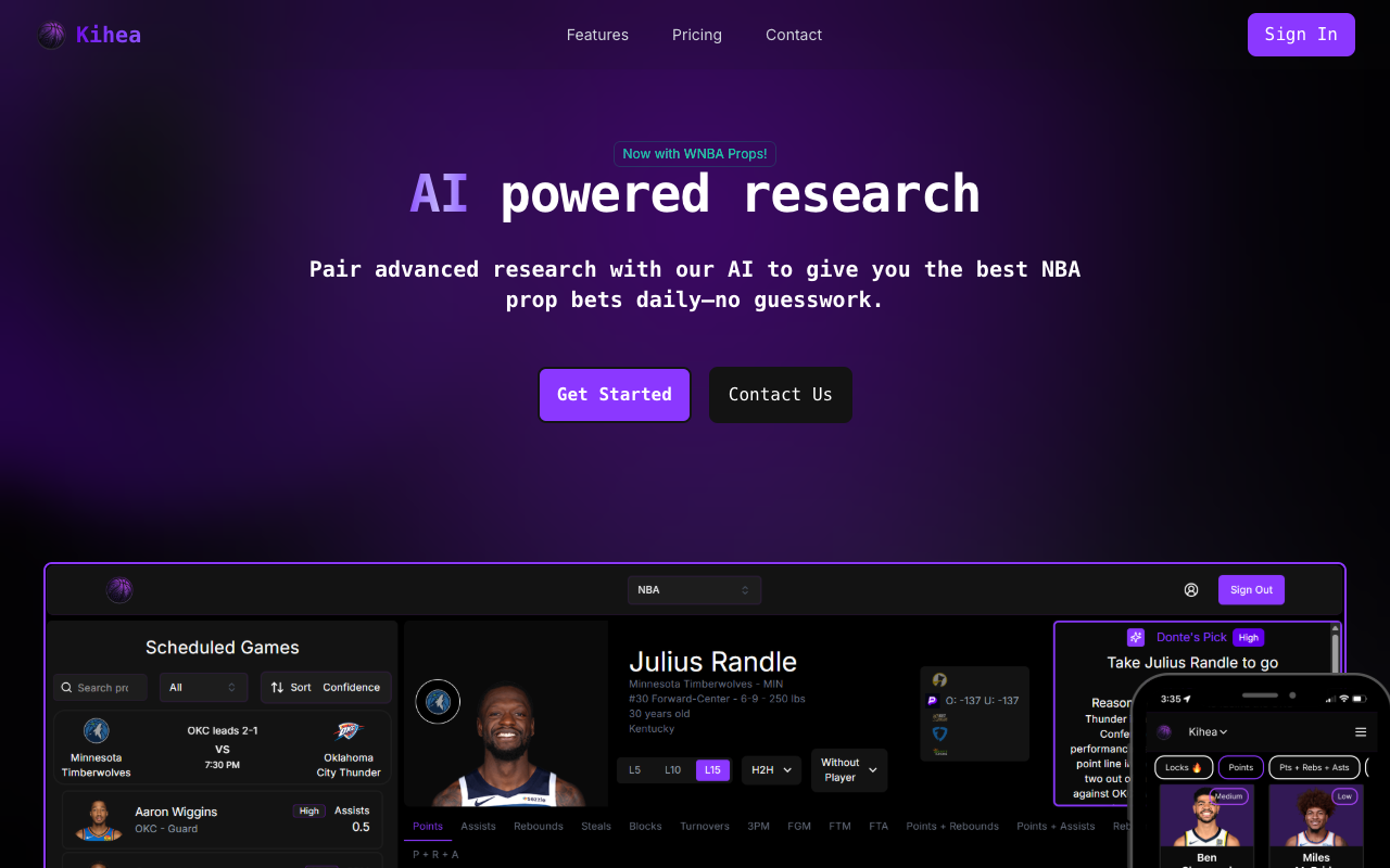 Kihea - Smart helper to make NBA bets easier AI Sports Betting