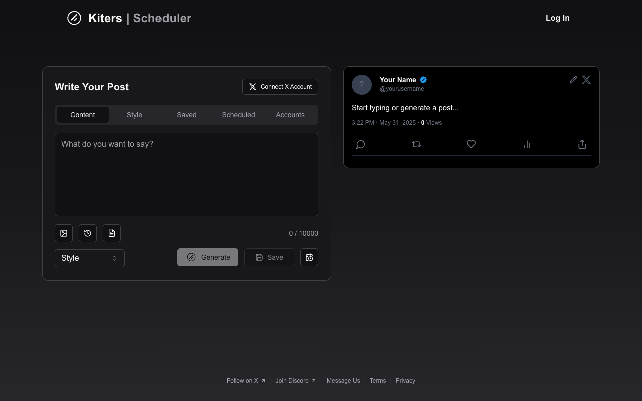 Kiters AI X Scheduler：AI驱动的高效社交媒体管理工具，轻松玩转Twitter内容创作与发布！