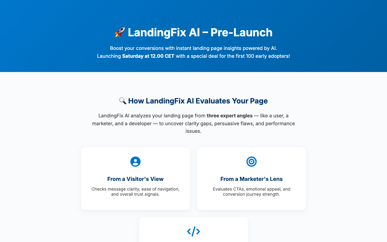 LandingFix AI - Improve your landing page with smart AI help AI Marketing Conversion