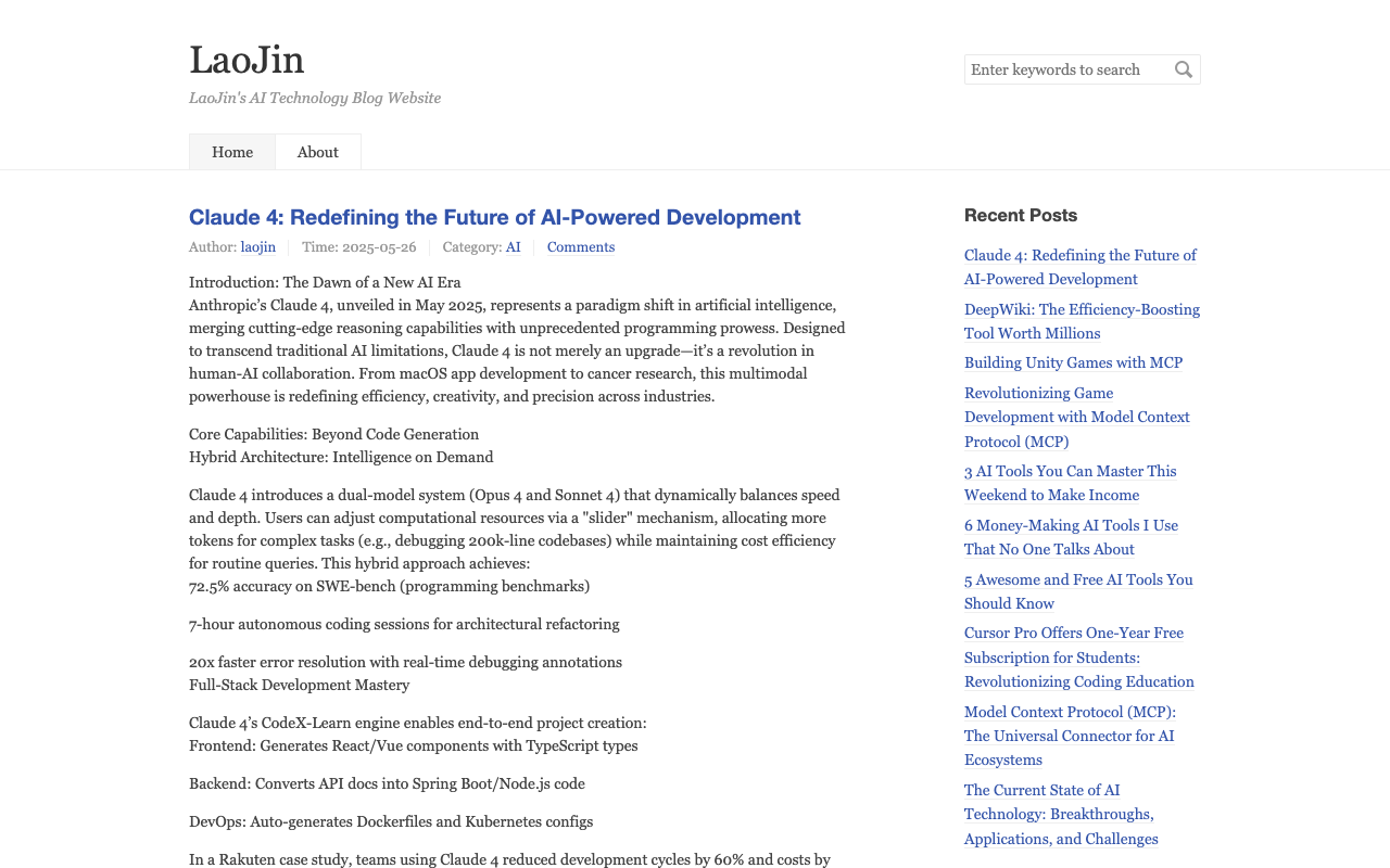 LaoJin AI Blog - Discover Exciting AI Technology Insights AI Technology Blog