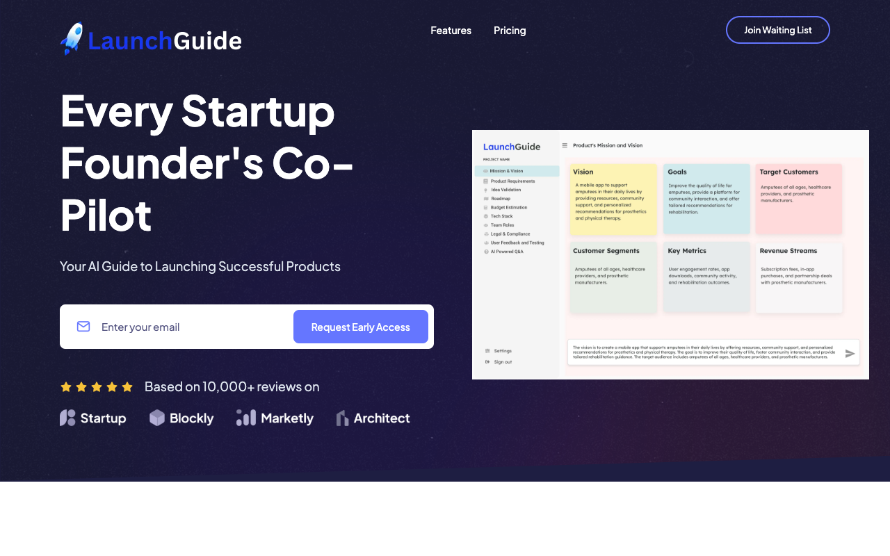 LaunchGuide - Your AI tool to turn ideas into successful products AI Startup ProductDevelopment