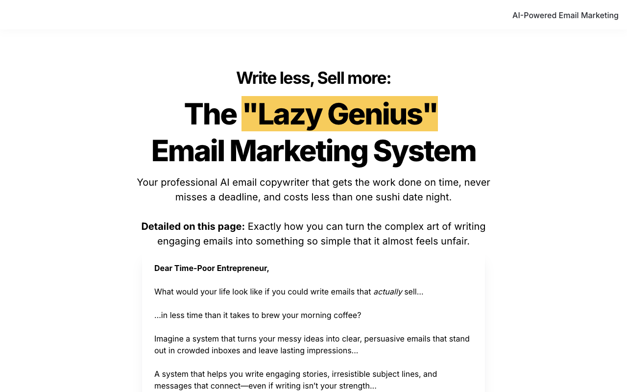 The Lazy Genius Email Marketing System - Your AI-powered email solution AI Email Marketing