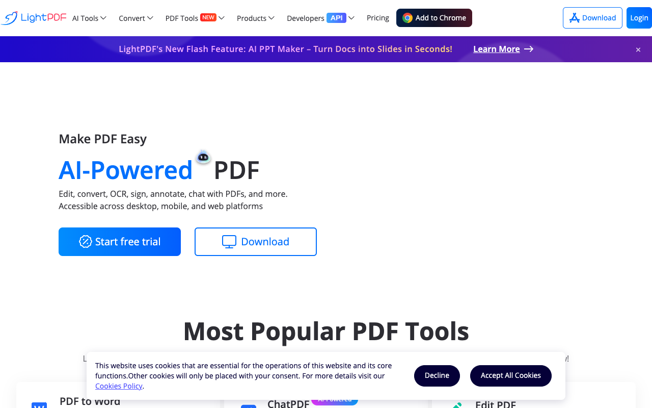 LightPDF AI Agent - Your Helper for all PDF tasks PDF AI Productivity