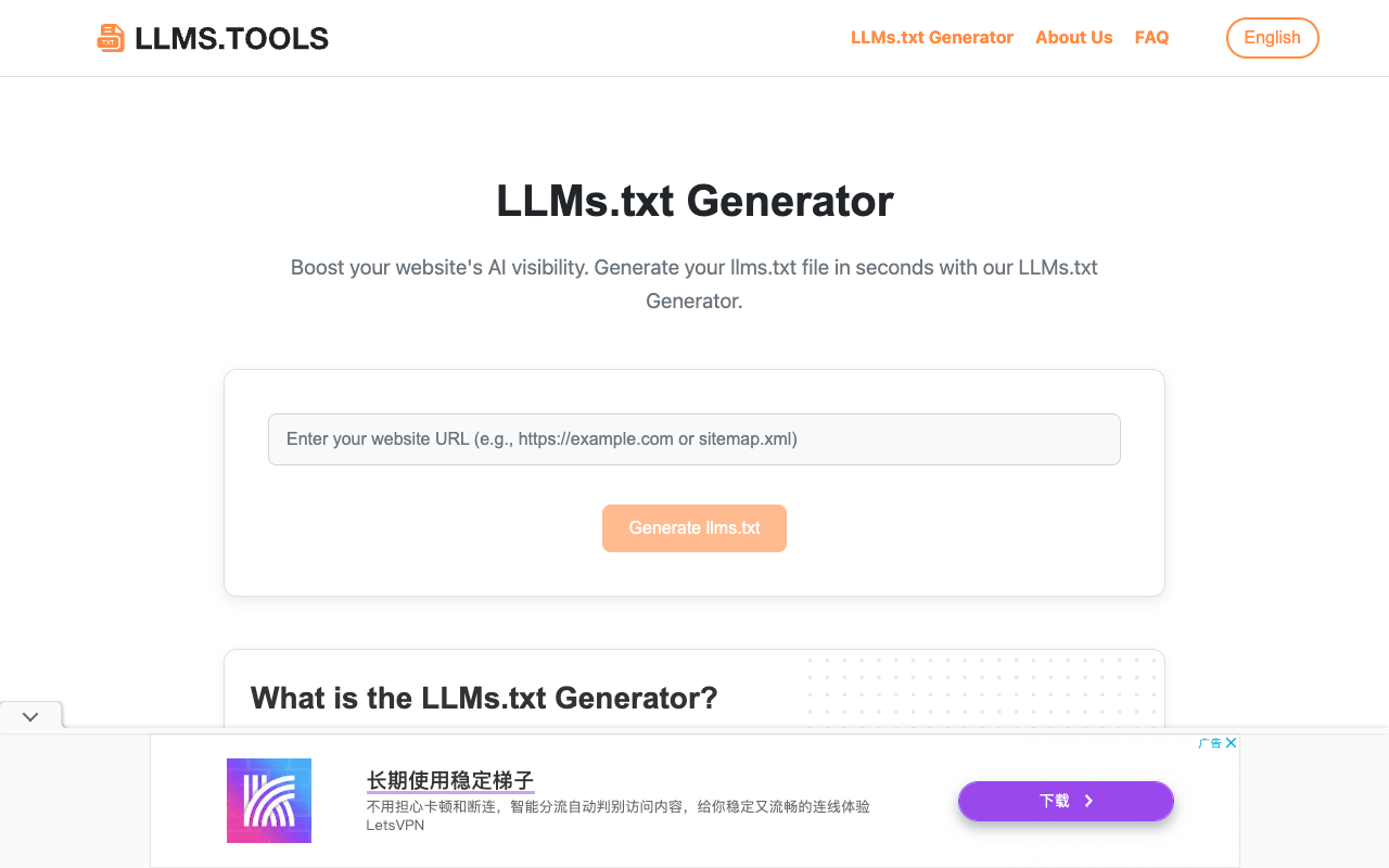 LLMs.txt Generator - Make AI Understand Your Website Better AI Technology SEO