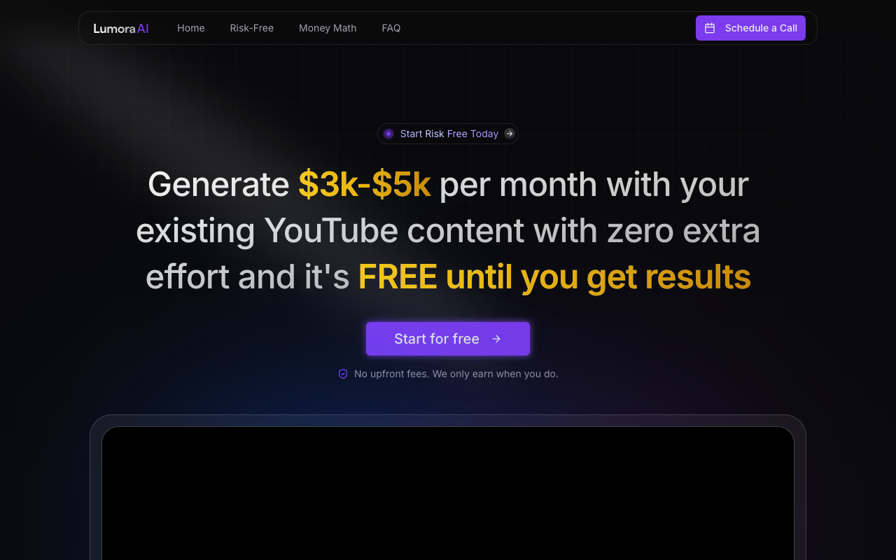 Lumora AI - Let AI turn your YouTube content into a revenue machine YouTube monetization AI