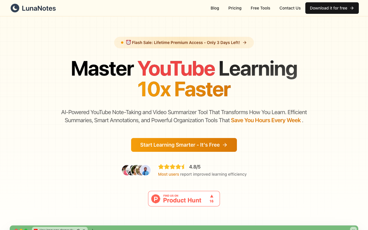 LunaNotes - A smart tool that helps you take notes on YouTube using AI notes AI YouTube