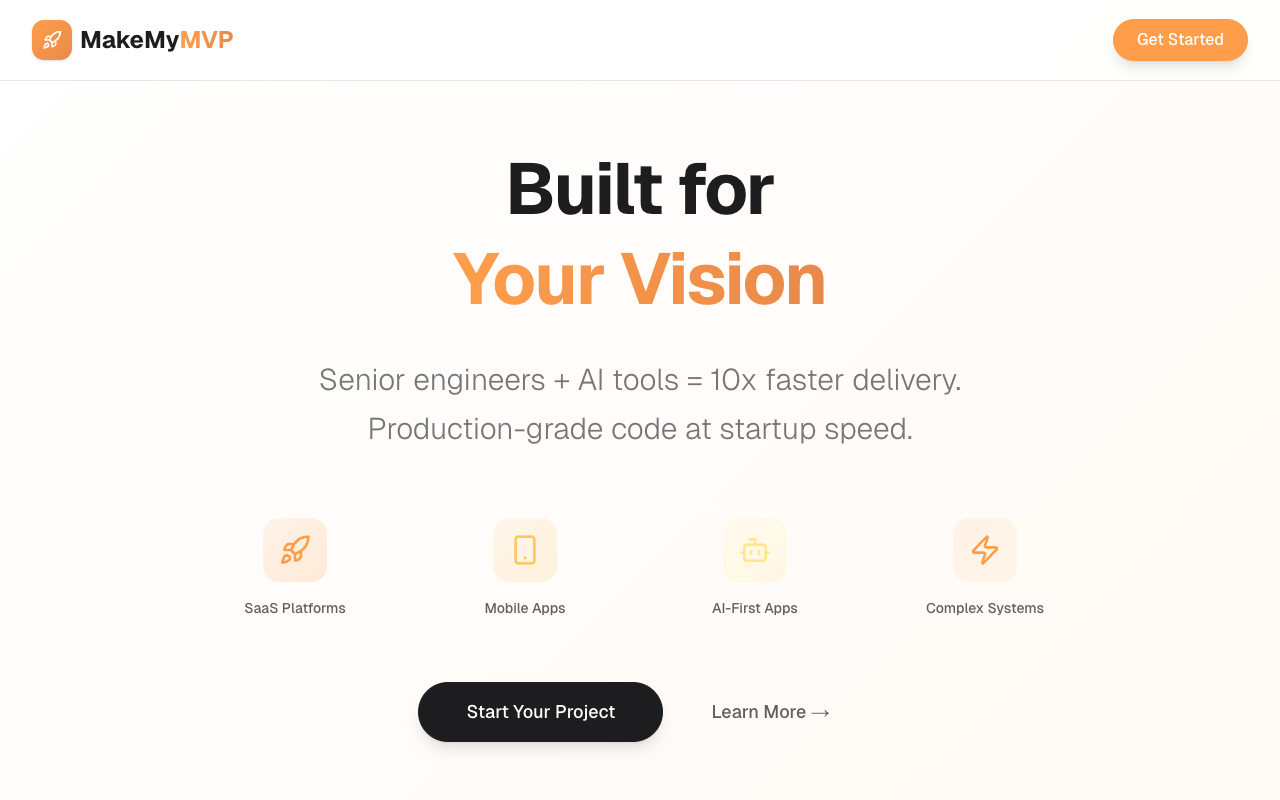 MakeMyMVP - Custom App Development Made Simple with Senior Engineers and AI app-development AI engineering