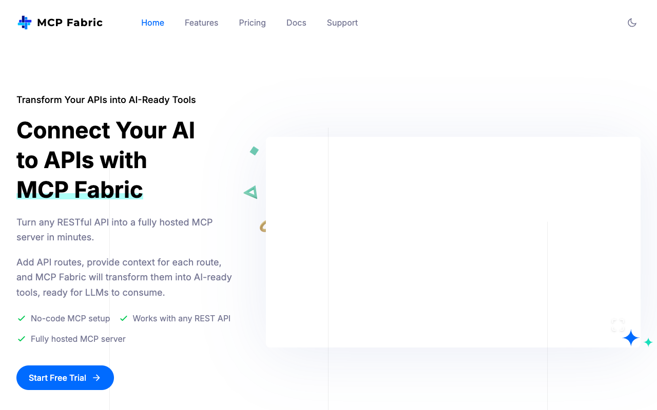 MCP Fabric - Effortlessly Connect AI Agents to APIs API AI integration