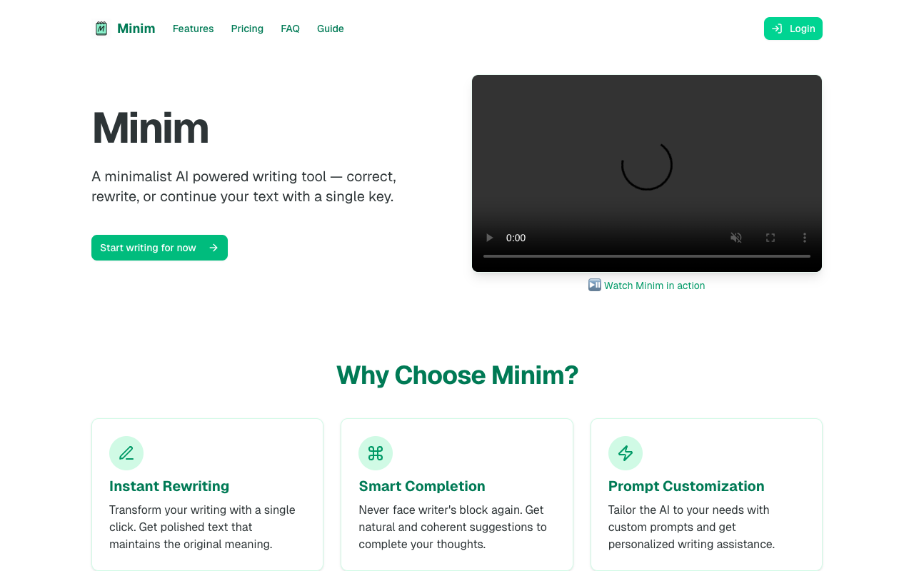 Minim - A simple writing pad that helps you write better writing productivity AI