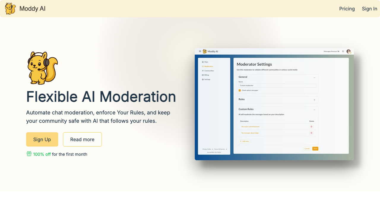 ModdyAI - Keep your chat community safe and friendly AI Moderation