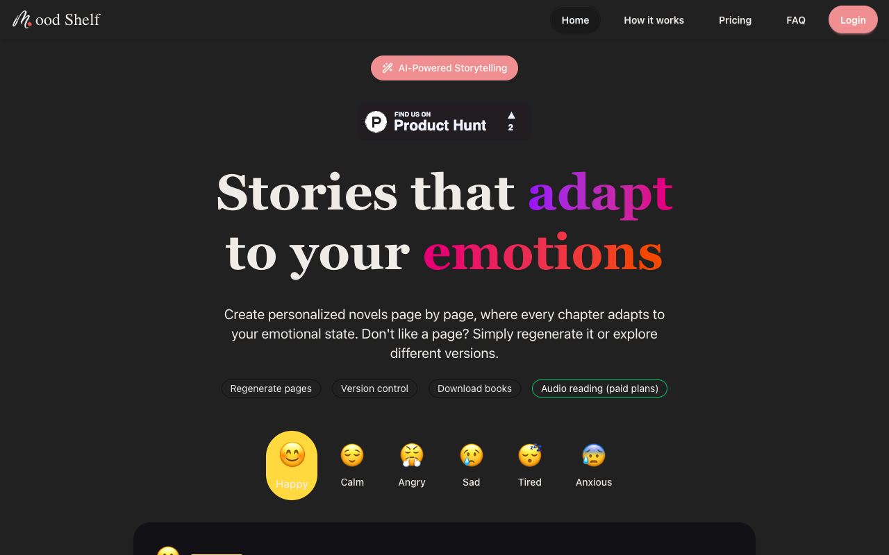 Moodshelf - An AI tool that turns your emotions into personalized stories AI storytelling emotions