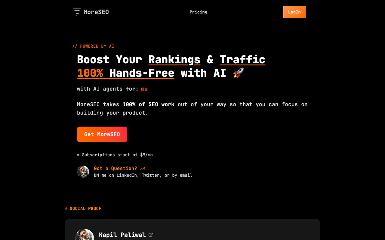 MoreSEO - An AI tool that boosts your website rankings and traffic effortlessly SEO AI automation