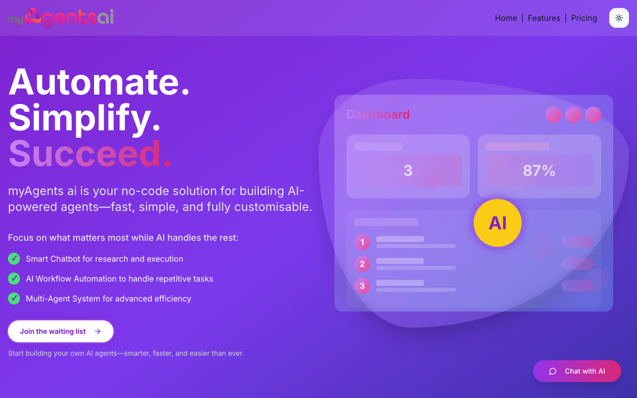 myAgentsAi - Build AI agents quickly with no coding required AI automation no-code