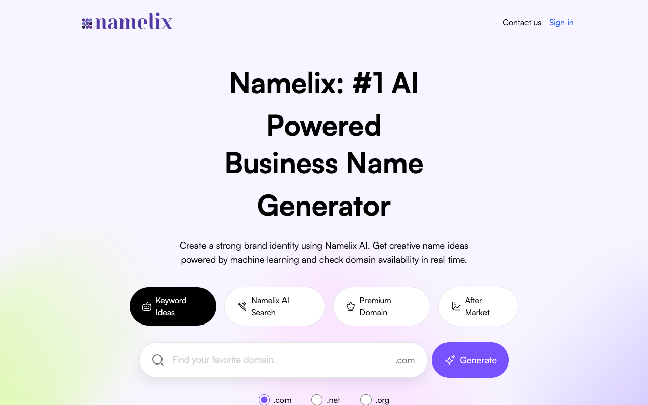 Namelix - Your AI helper for creating cool business names AI Business Branding