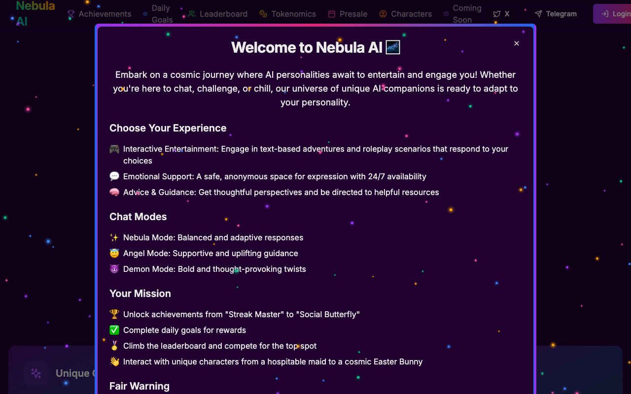 Nebula AI - An interactive platform that offers diverse AI personalities interactive AI entertainment