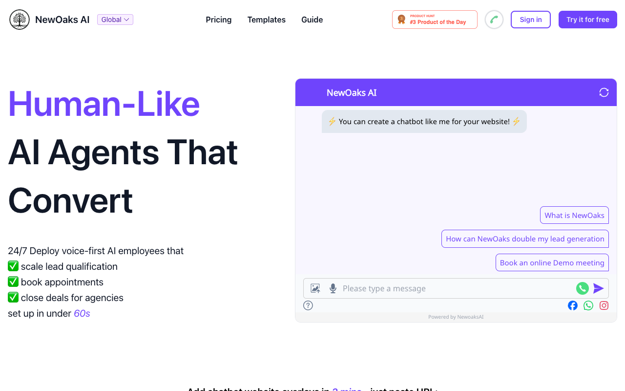 NewOaks AI Phone Agent - Human-like AI phone calls that convert AI Automation