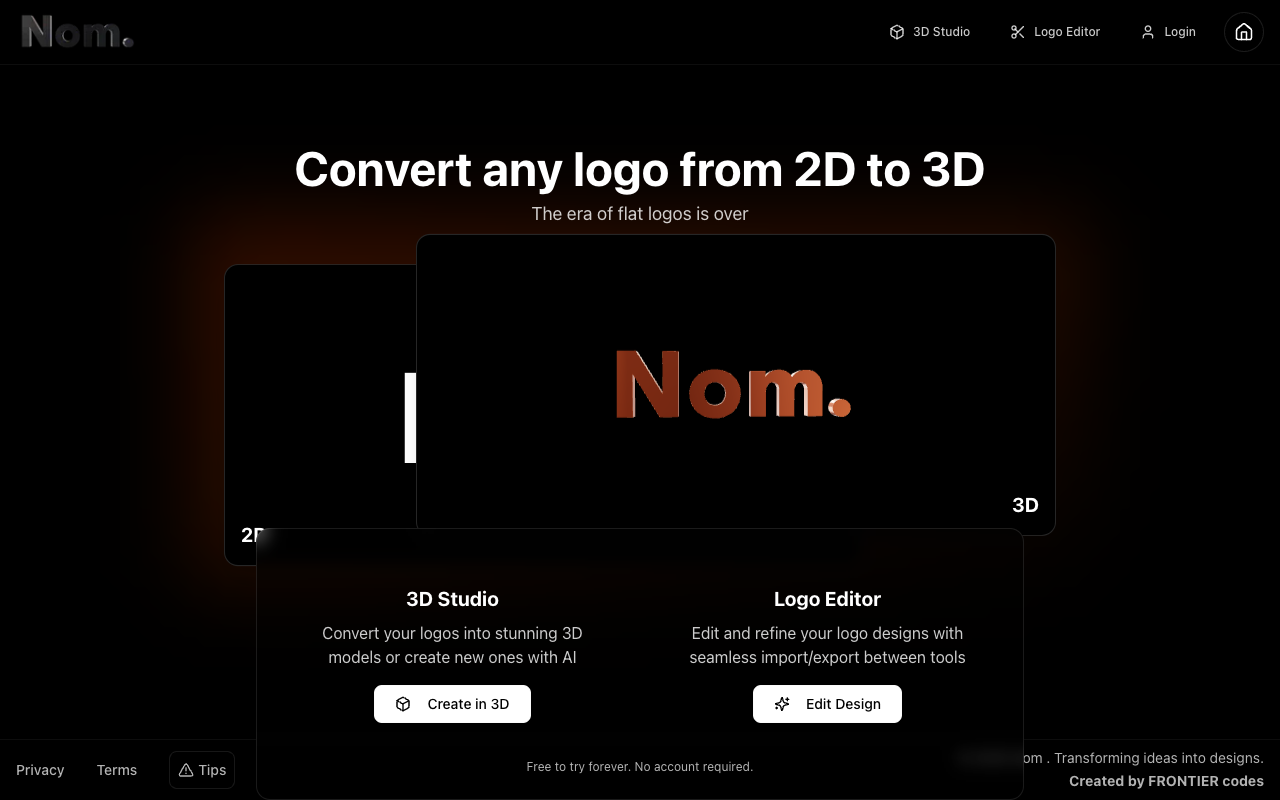 nom3d.studio - An AI platform to convert and create stunning 3D logos 3D logo-design AI