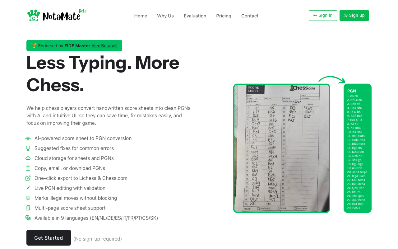 Notamate - Digitalize your chess score sheets with AI Chess AI Technology
