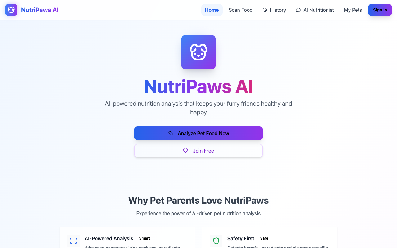 NutriPaws - The smart scanner for your pet’s food AI Pets Nutrition