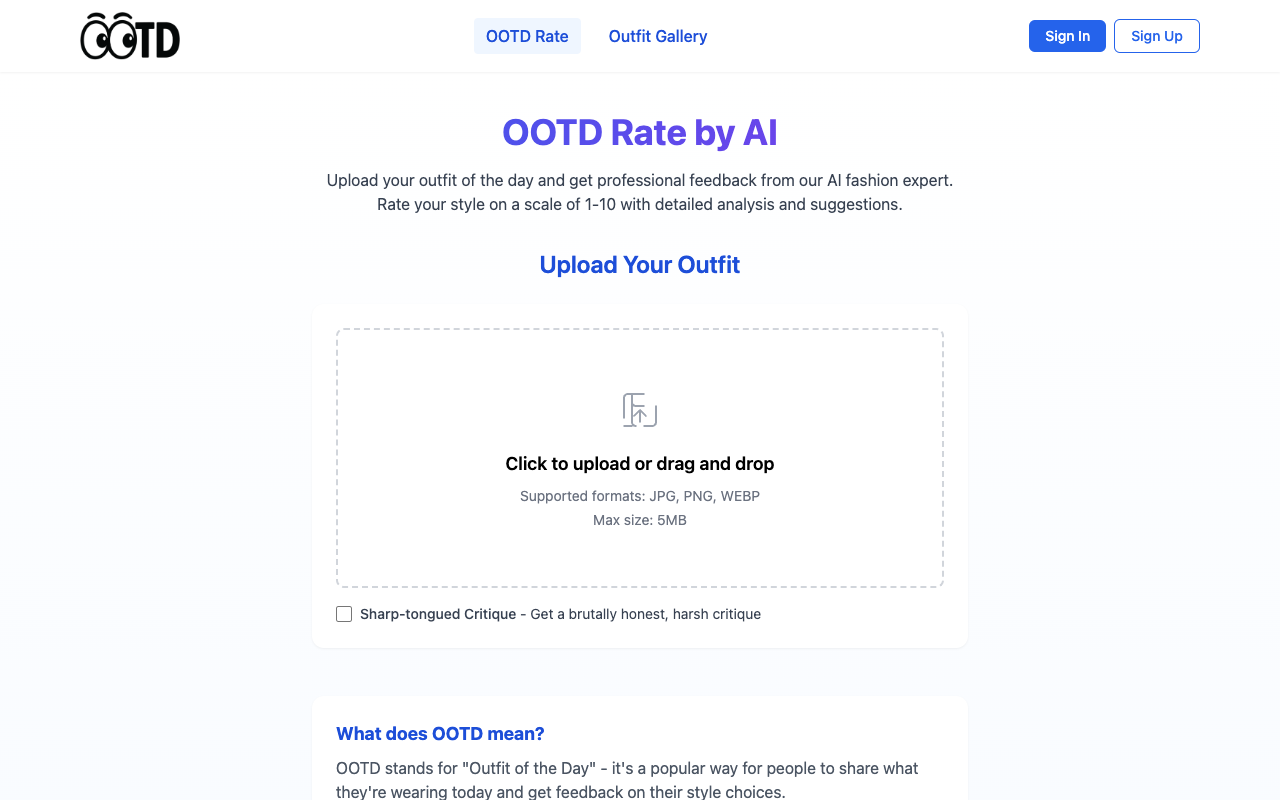 AI时尚评分神器OOTD Rate：一键上传穿搭，获取专业评分与毒舌建议！