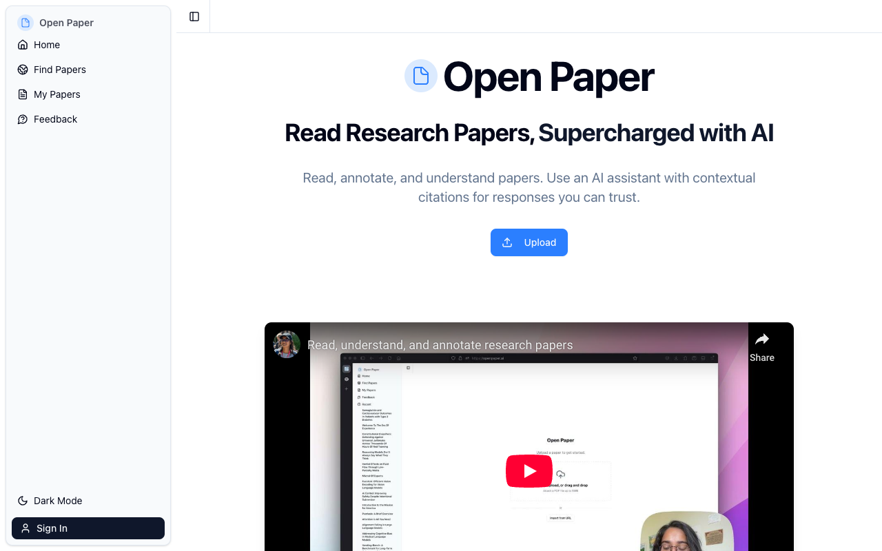 Open Paper - An AI-native workbench for reading and understanding research papers AI research papers