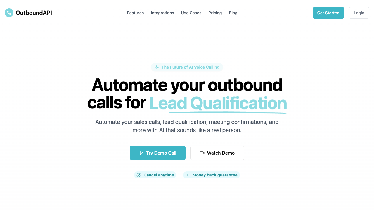 OutboundAPI - Automate phone calls with AI voice agents for efficient lead management AI outbound-calling automation