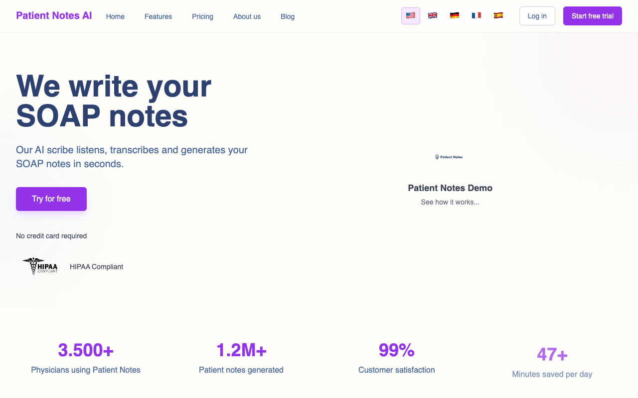 Patient Notes AI - An AI-powered scribe that writes your medical notes medical AI documentation