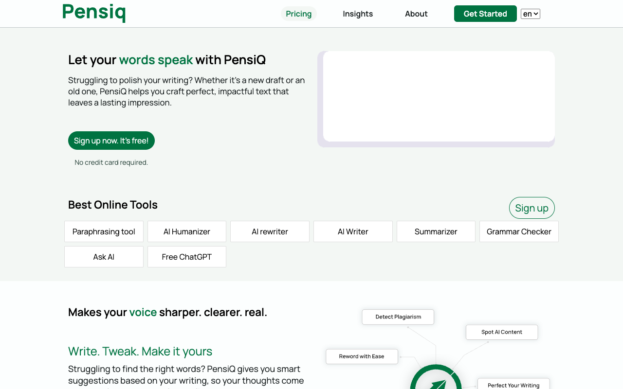 PensiQ - An AI tool that helps you write, rewrite, and humanize your text effortlessly writing AI tools