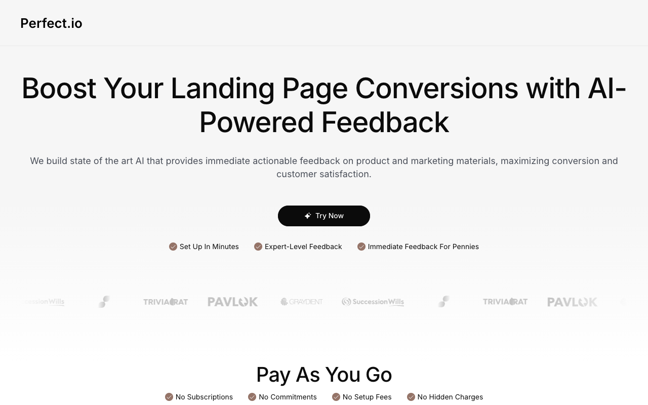 Perfect.io - AI That Roasts Your Landing Page for Better Conversions AI landing-page feedback