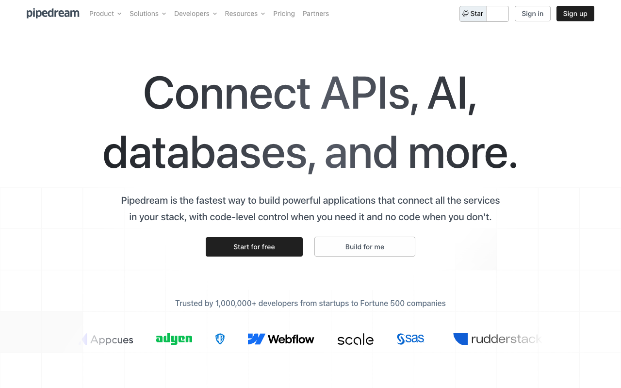 Pipedream MCP - Access 2,500+ APIs for your AI tools APIs AI Technology