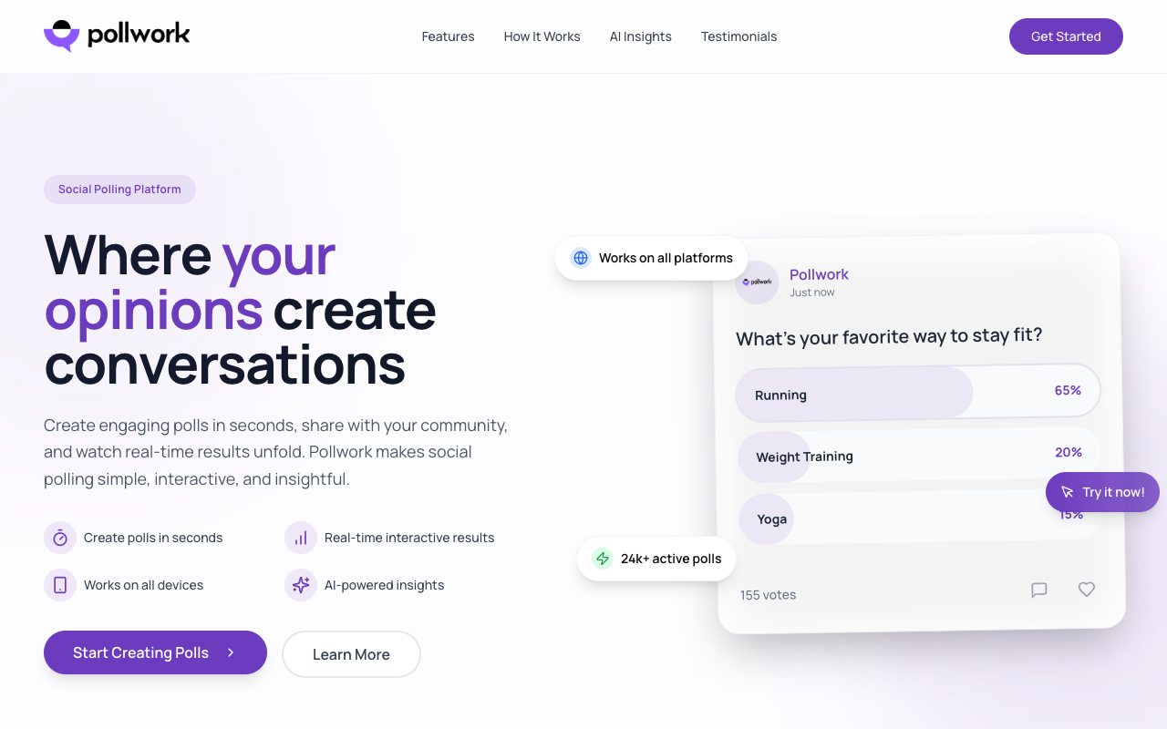 Pollwork - A fun place to share what you think! Social Media Polling AI