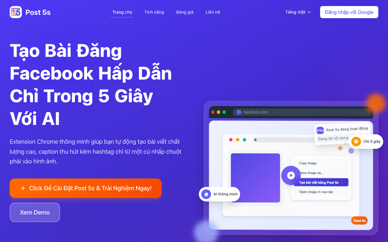Post5s - Create AI-powered social media posts in just 5 seconds AI social-media Chrome-extension