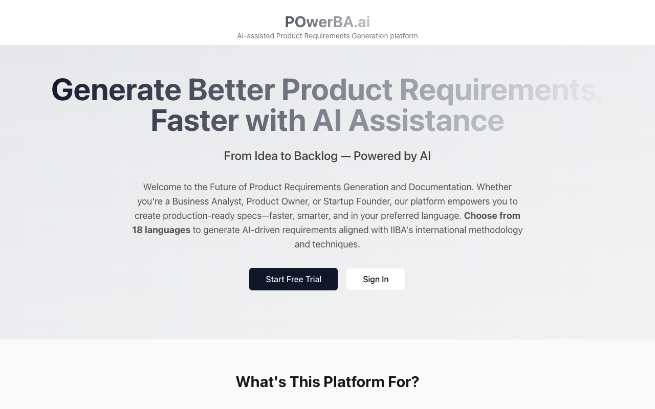 POwerBA.ai - An AI-powered platform for fast and efficient business analysis and product requirements AI business-analysis product-requirements