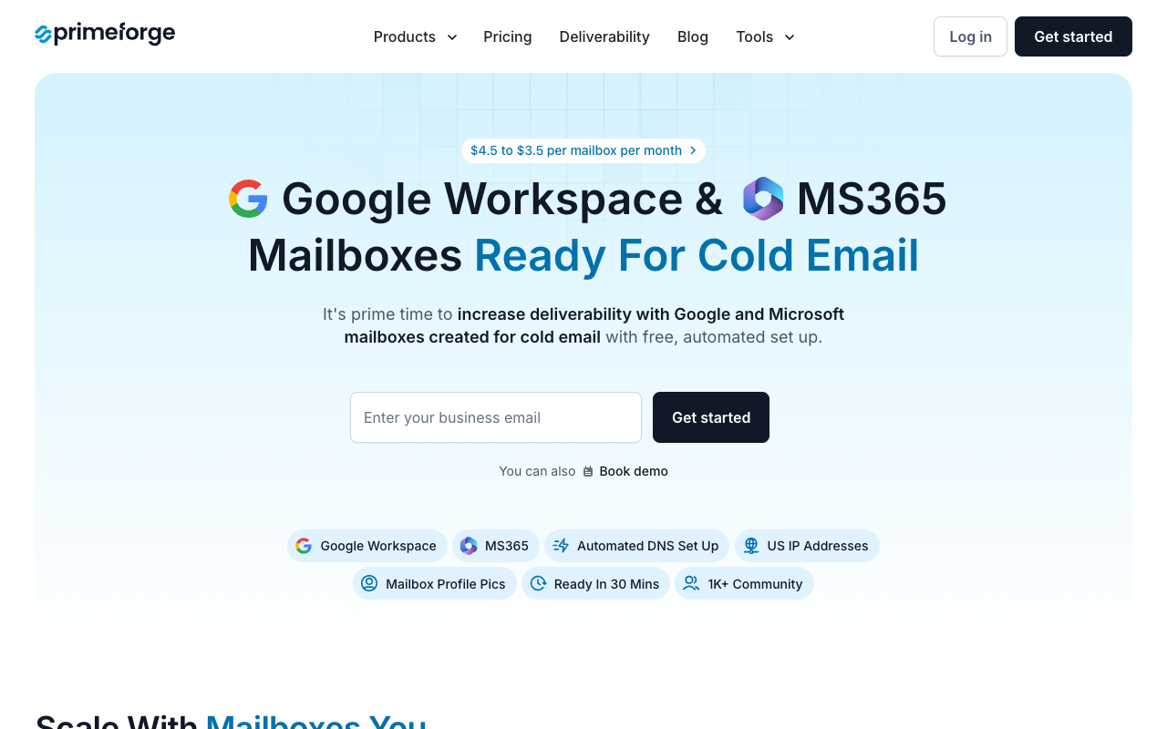 Primeforge - Google & Microsoft mailboxes designed for effective cold email outreach cold-email email-deliverability automation