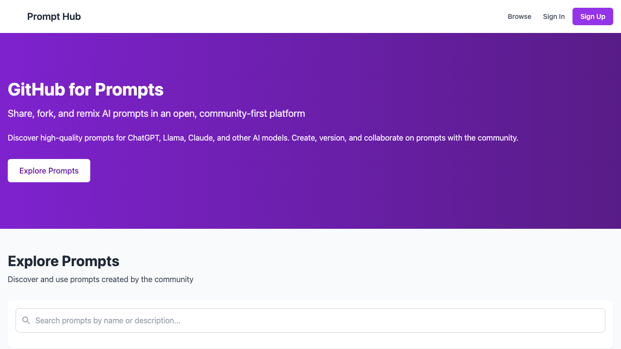 Prompt Hub - Your open, collaborative home for AI prompts AI prompts community