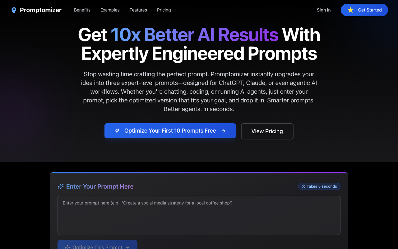 Promptomizer - A quick way to turn your ideas into smart prompts for AI AI prompts optimization